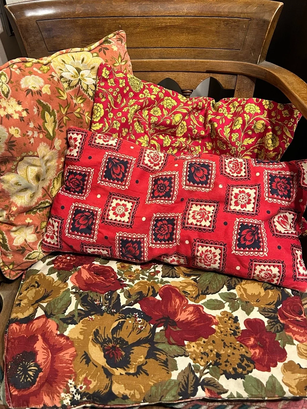 Lot 4 vintage pillows throw chair pad primitive handmade make-do's cottage core